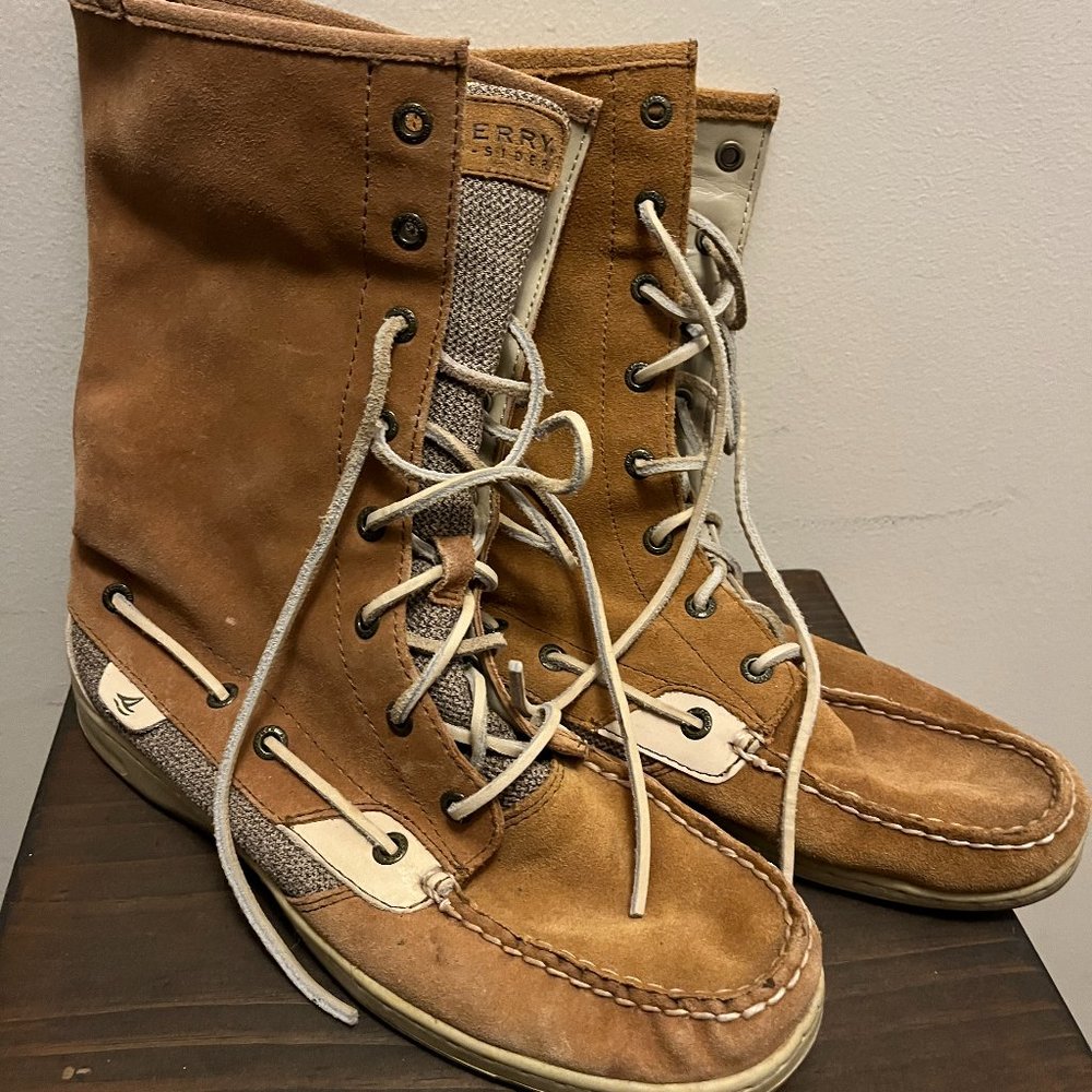 Sperry Topsider Original Suede Tweed, Plaid Lace-up Boot womens size 9.5